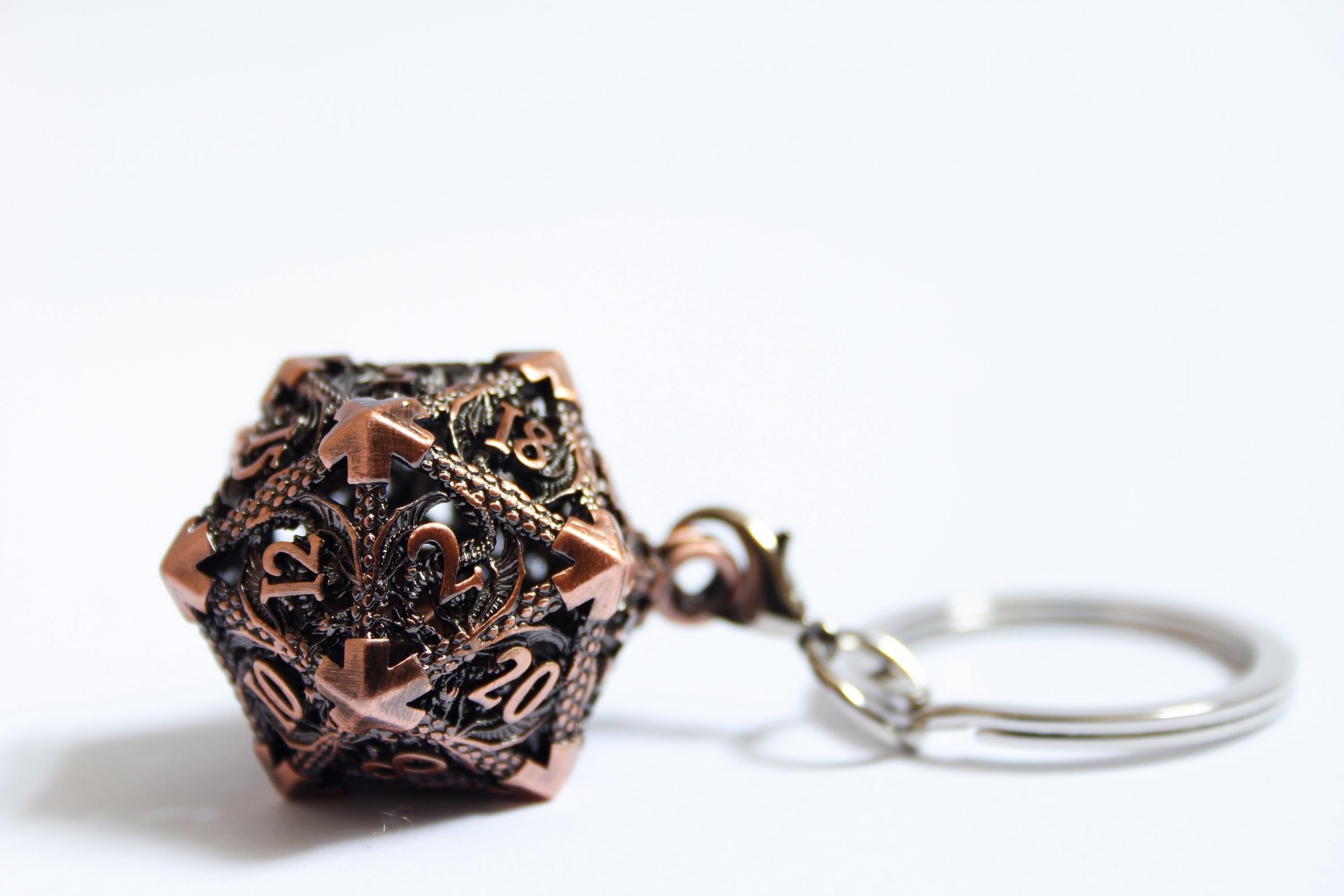 Copper Dice Keychain with Mini Dice Set – D&D RPG Accessory