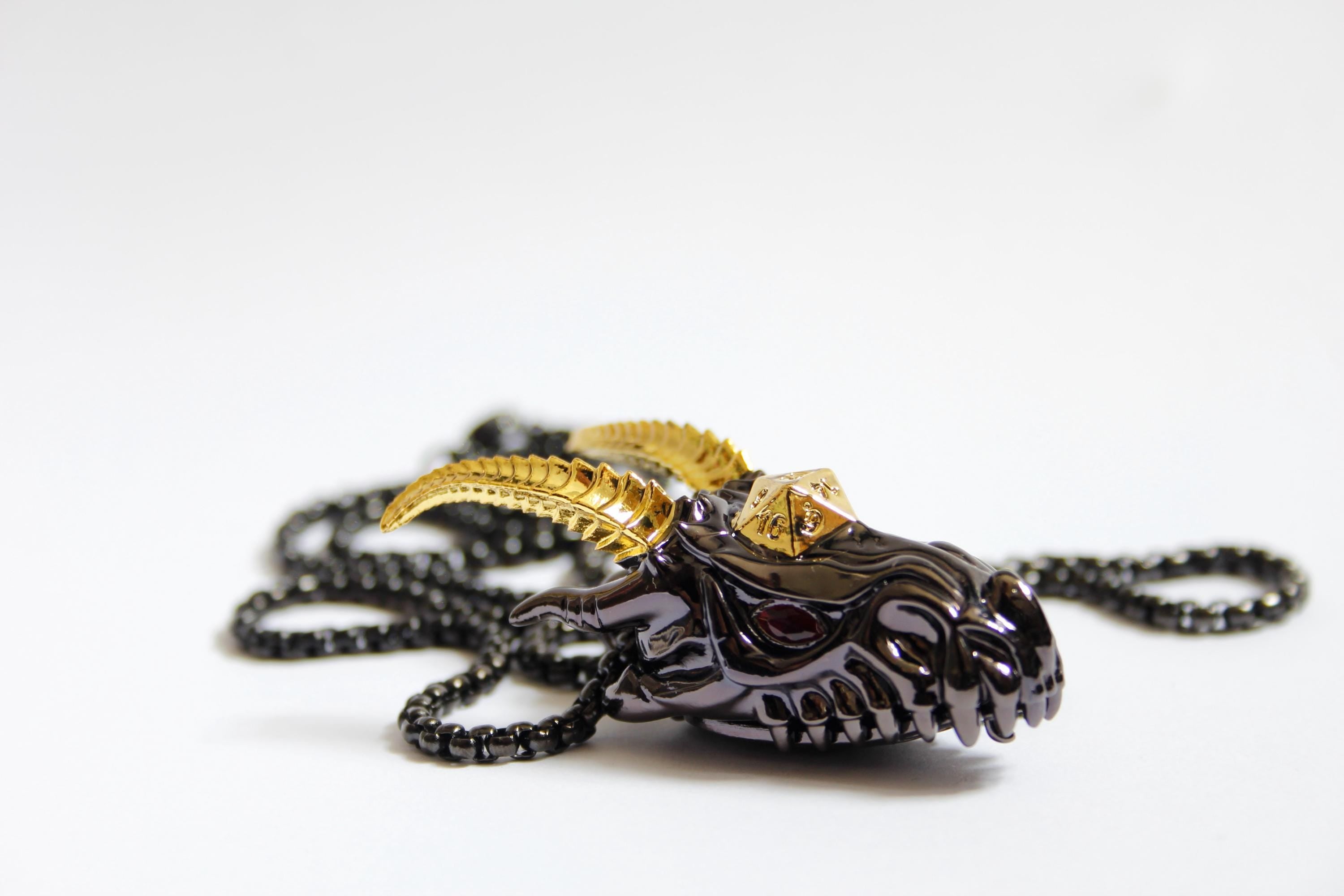 Dragon Head Dice Necklace | RPG Polyhedral Dice Pendant | Tabletop Gaming Jewellery | Fantasy Roleplay Gift for Gamers