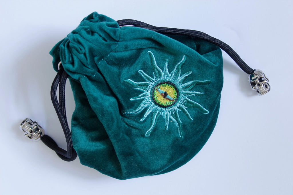 Green Embroidered Eye Dice Bag Draw String Storage Gifts Board Games