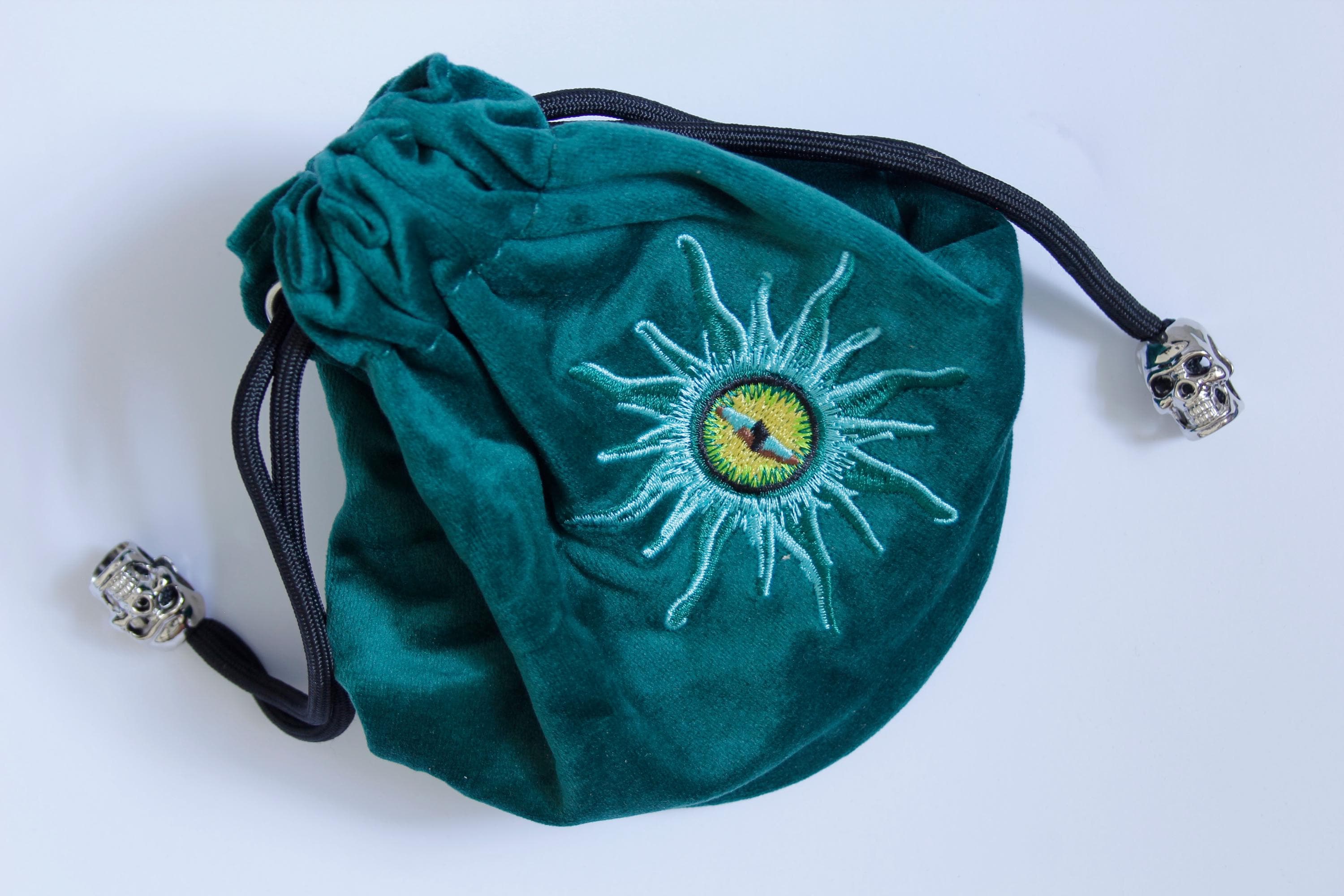 Green Embroidered Eye Dice Bag Draw String Storage Gifts Board Games