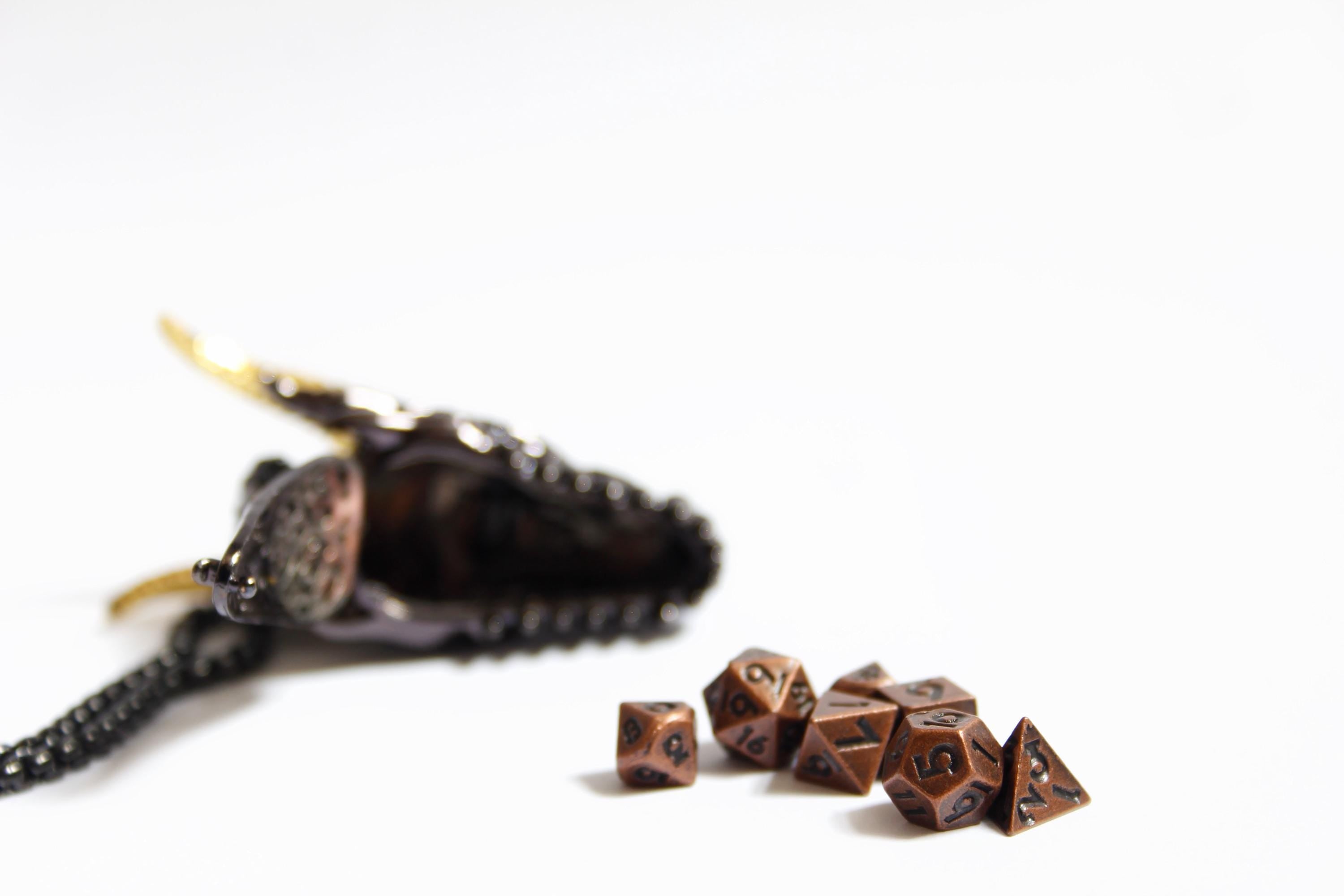 Dragon Head Dice Necklace | RPG Polyhedral Dice Pendant | Tabletop Gaming Jewellery | Fantasy Roleplay Gift for Gamers