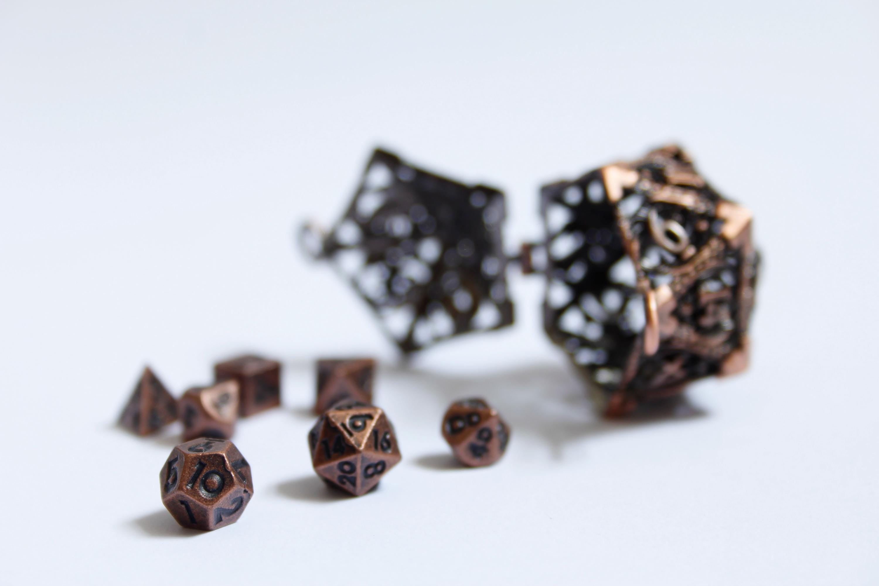 Copper Dice Keychain with Mini Dice Set – D&D RPG Accessory