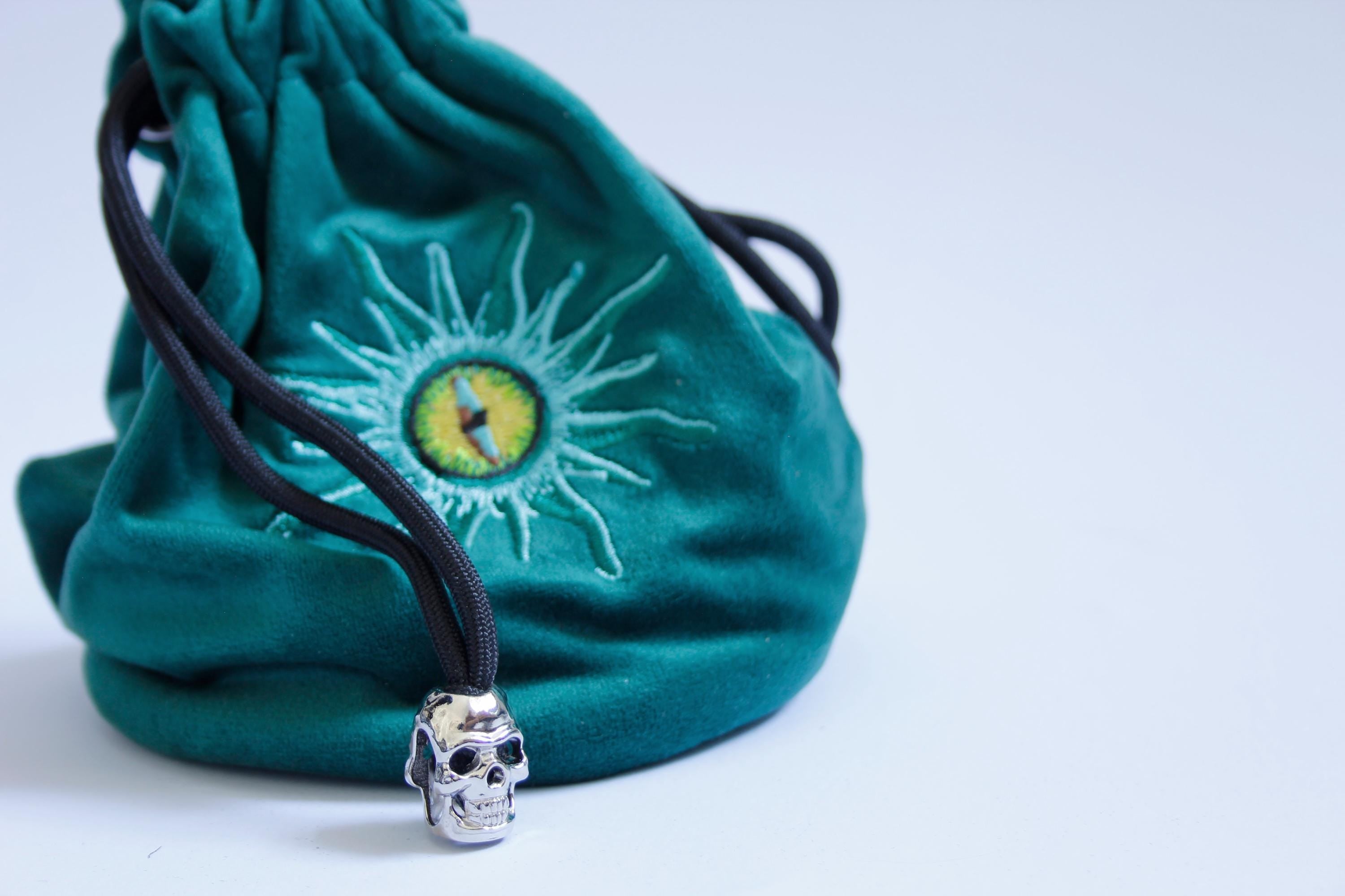 Green Embroidered Eye Dice Bag Draw String Storage Gifts Board Games