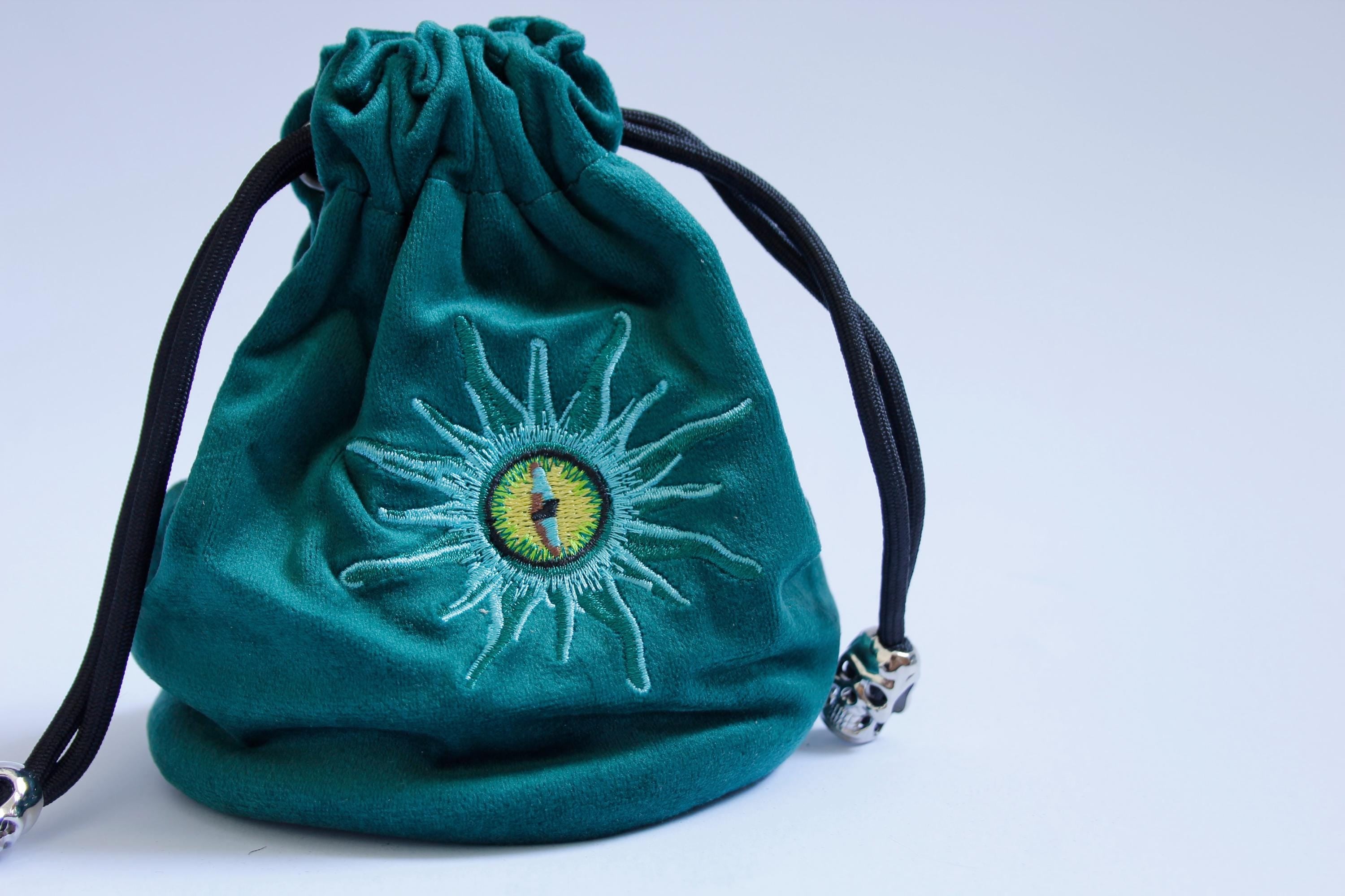 Green Embroidered Eye Dice Bag Draw String Storage Gifts Board Games