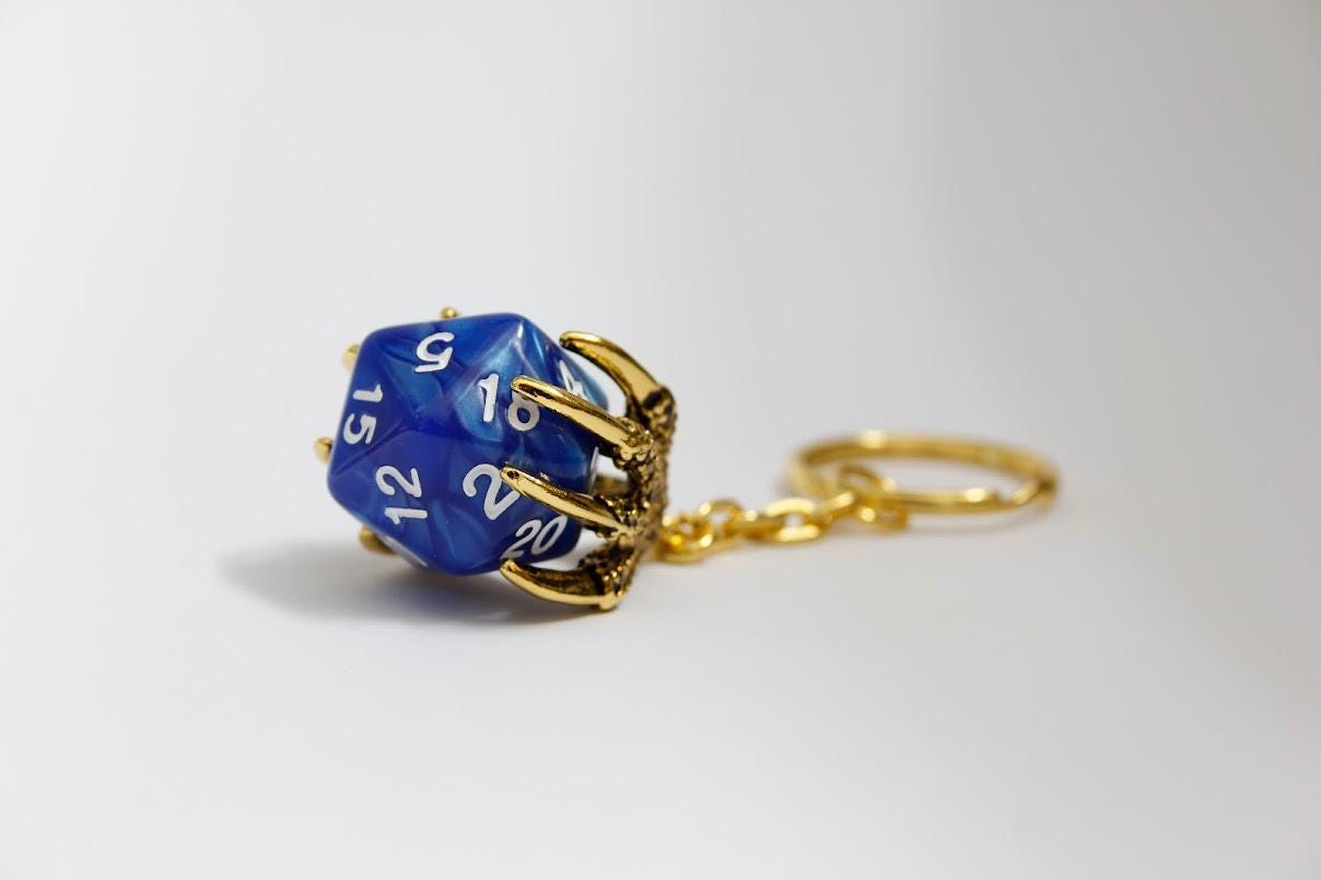 Dragon Claw D20 Dice Keyring: Blue D&D Gamer Keychain dnd dice