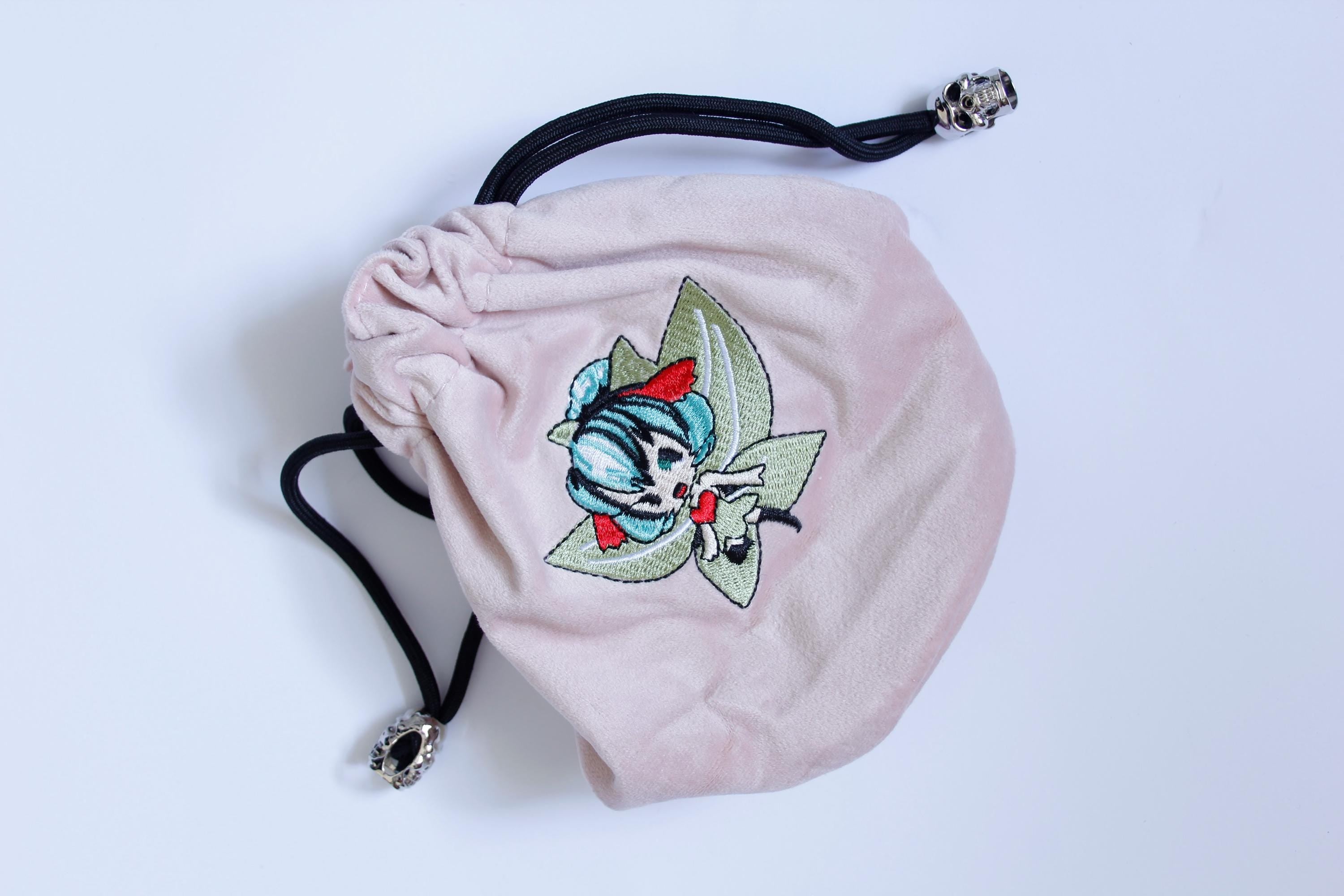 Fairy Drawstring Pouch Embroidered Velvet Bag Dice Storage Organisation