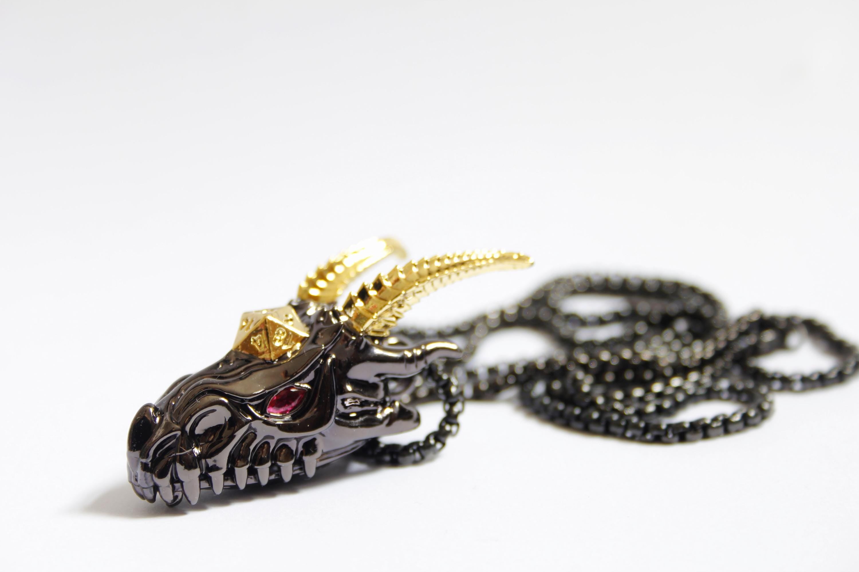 Dragon Head Dice Necklace | RPG Polyhedral Dice Pendant | Tabletop Gaming Jewellery | Fantasy Roleplay Gift for Gamers