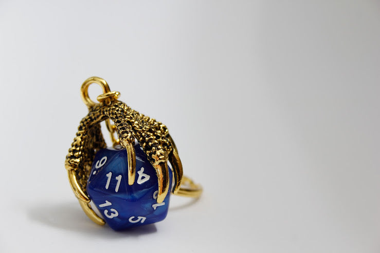 Dice Keyring with Dragon Claw Holder Blue D20