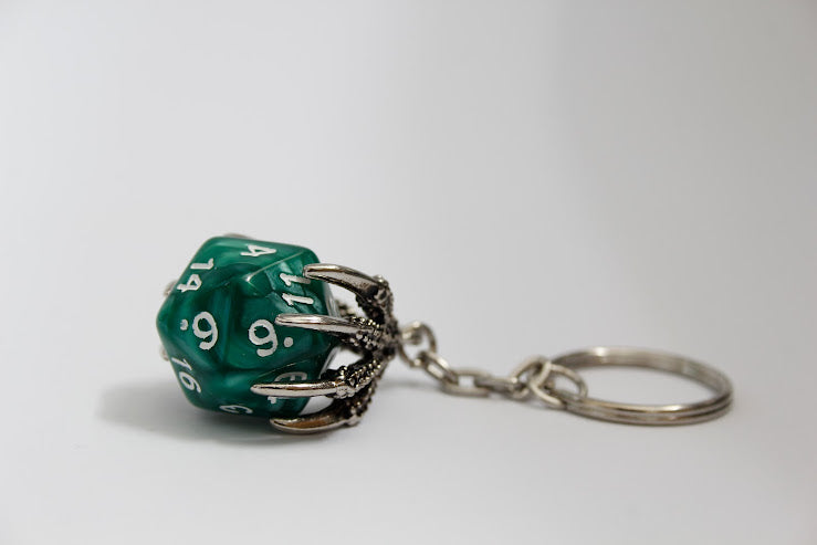 Dice Keyring with Dragon Claw Holder Green D20