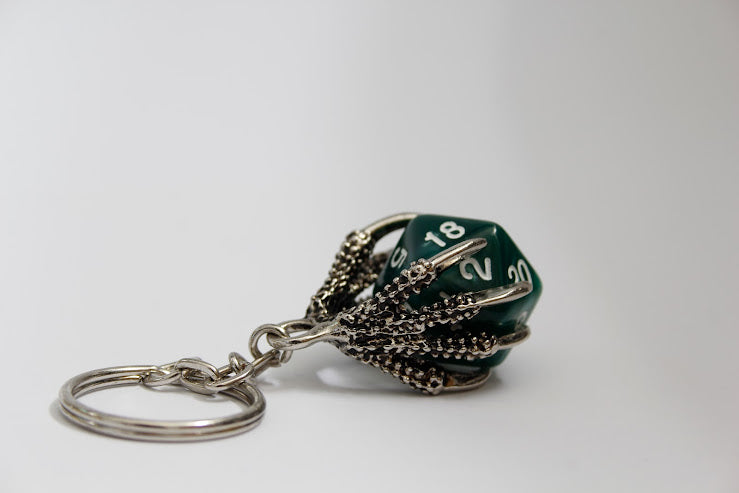 Dice Keyring with Dragon Claw Holder Green D20