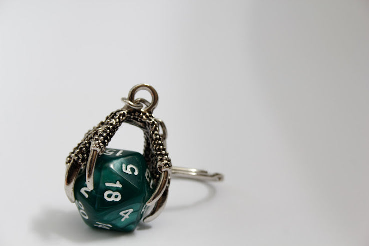 Dice Keyring with Dragon Claw Holder Green D20