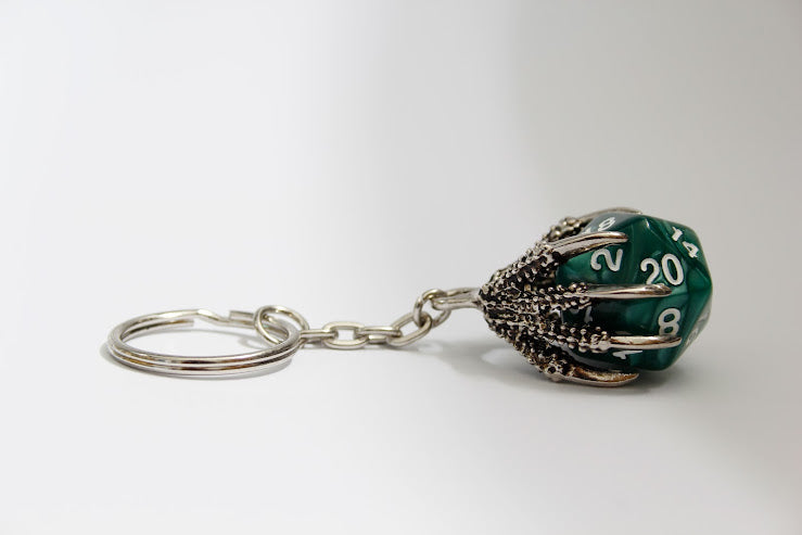 Dice Keyring with Dragon Claw Holder Green D20
