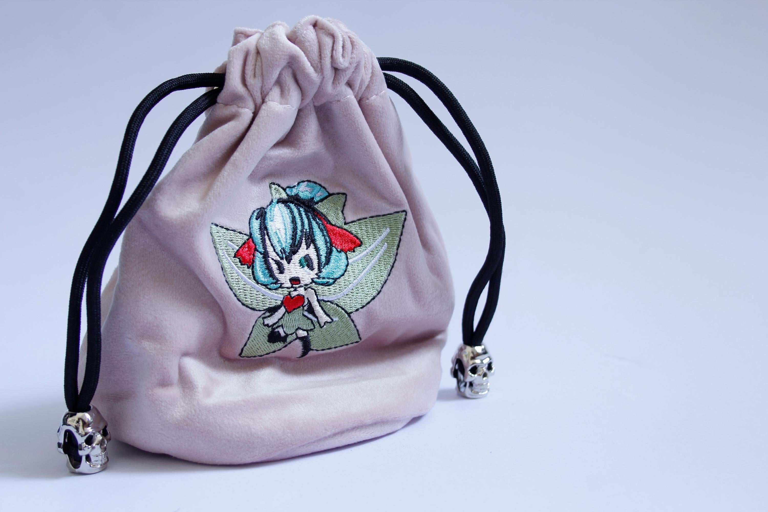 Fairy Drawstring Pouch Embroidered Velvet Bag Dice Storage Organisation