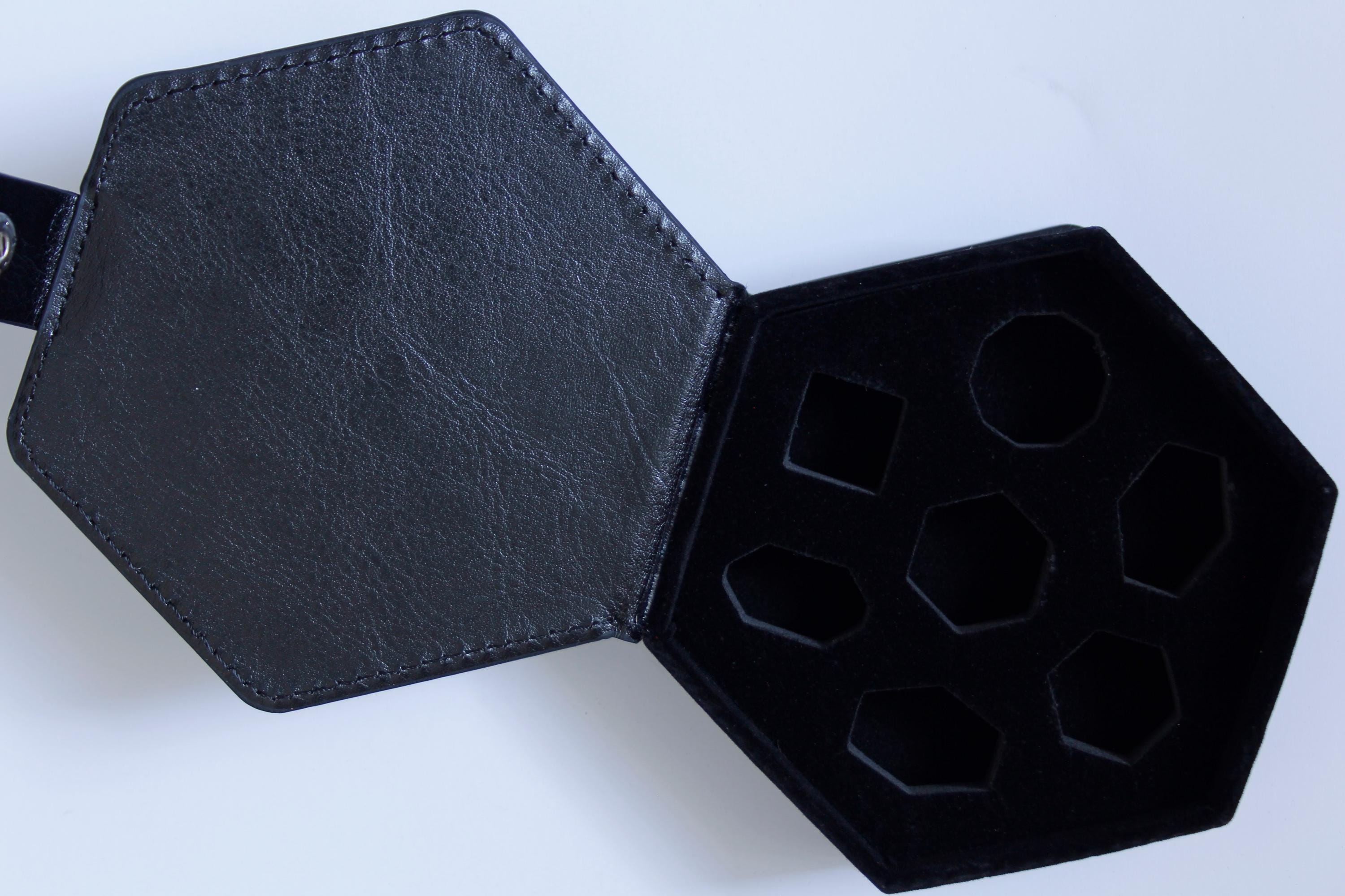 Black Faux Leather Hex Dice Holder Portable Dice Storage Gift Polyhedral Dice