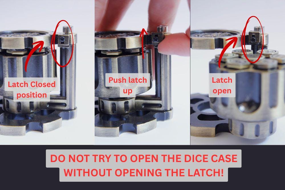 Silver Brass Bullet Dice Set with Revolver Case Metal D&D Dice Spinning Hex Chamber RPG Dice Gift Fidget Toy Steampunk Gifts Collectable