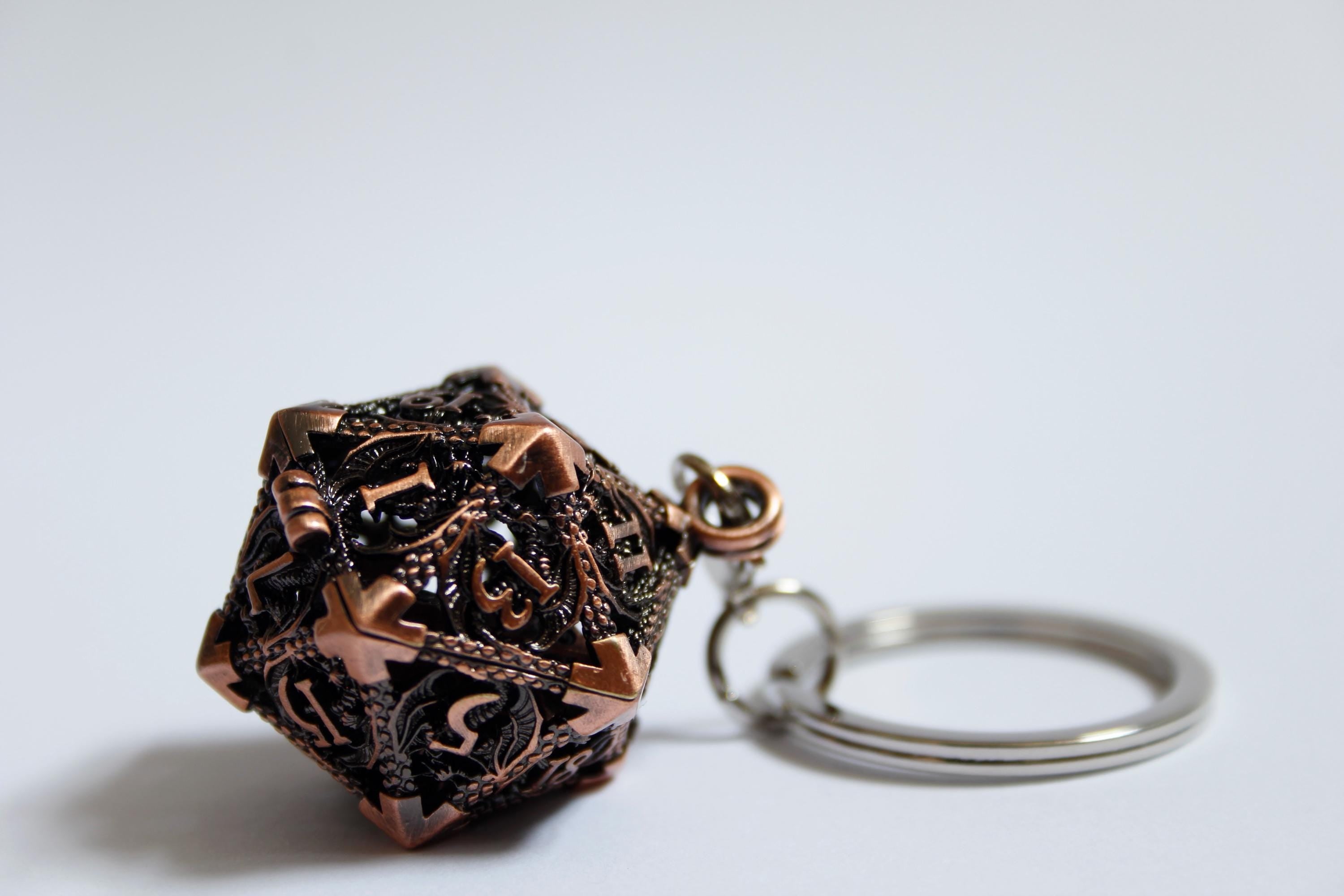 Copper Dice Keychain with Mini Dice Set – D&D RPG Accessory