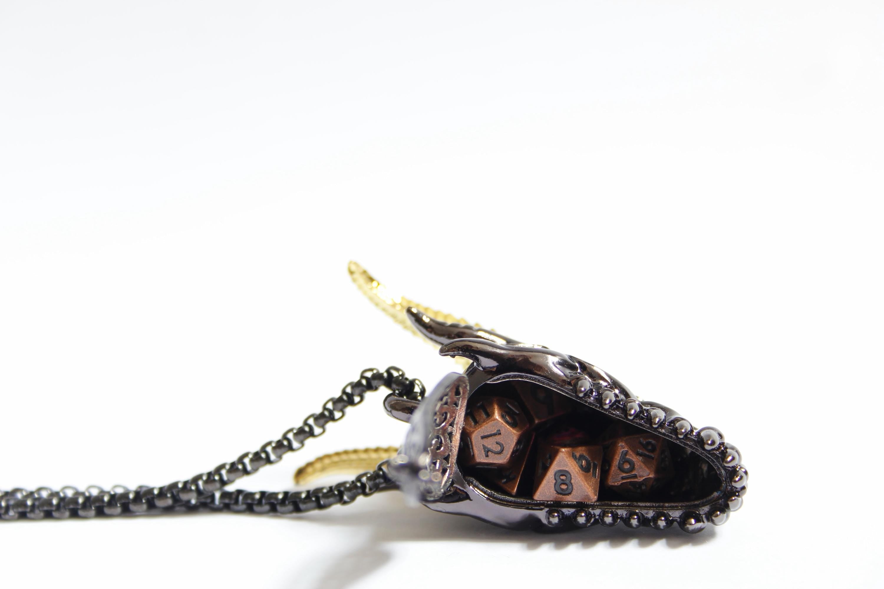 Dragon Head Dice Necklace | RPG Polyhedral Dice Pendant | Tabletop Gaming Jewellery | Fantasy Roleplay Gift for Gamers